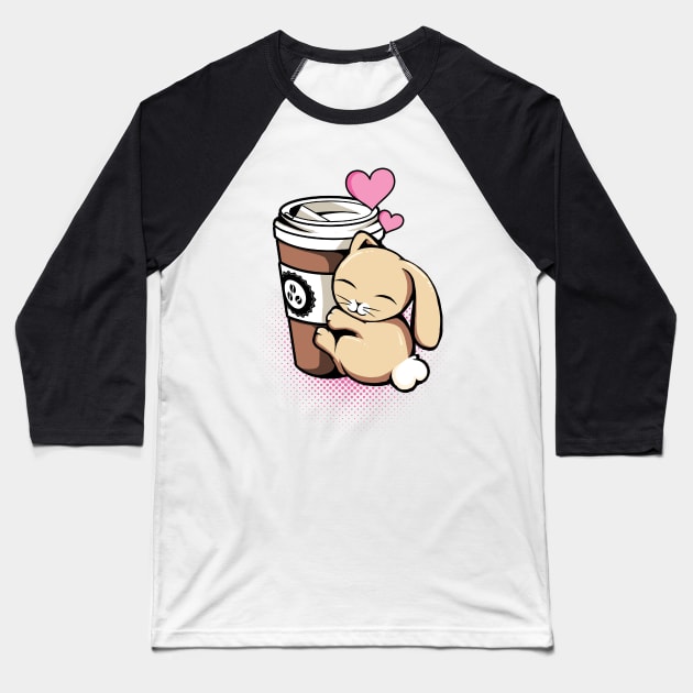 Bunny Hearts Coffee Baseball T-Shirt by SpicyMonocle